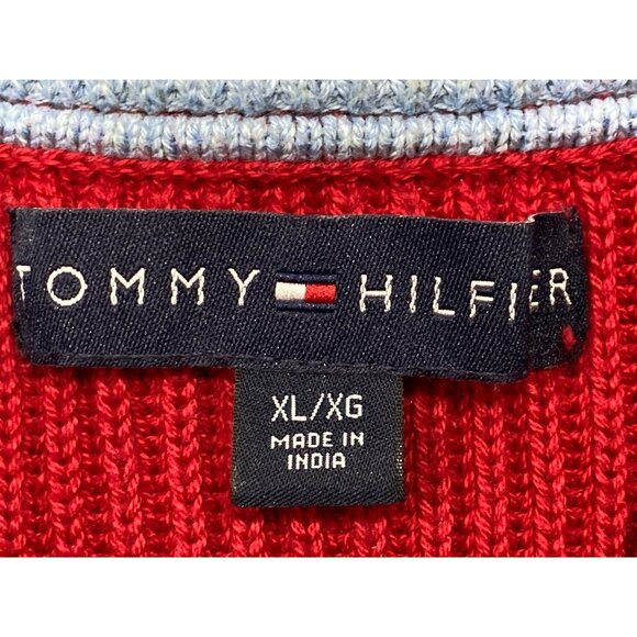 Tommy Hilfiger Mens XL Red 1/4 Zip Ribbed 100% Cotton Pullover Sweater - Picture 3 of 9